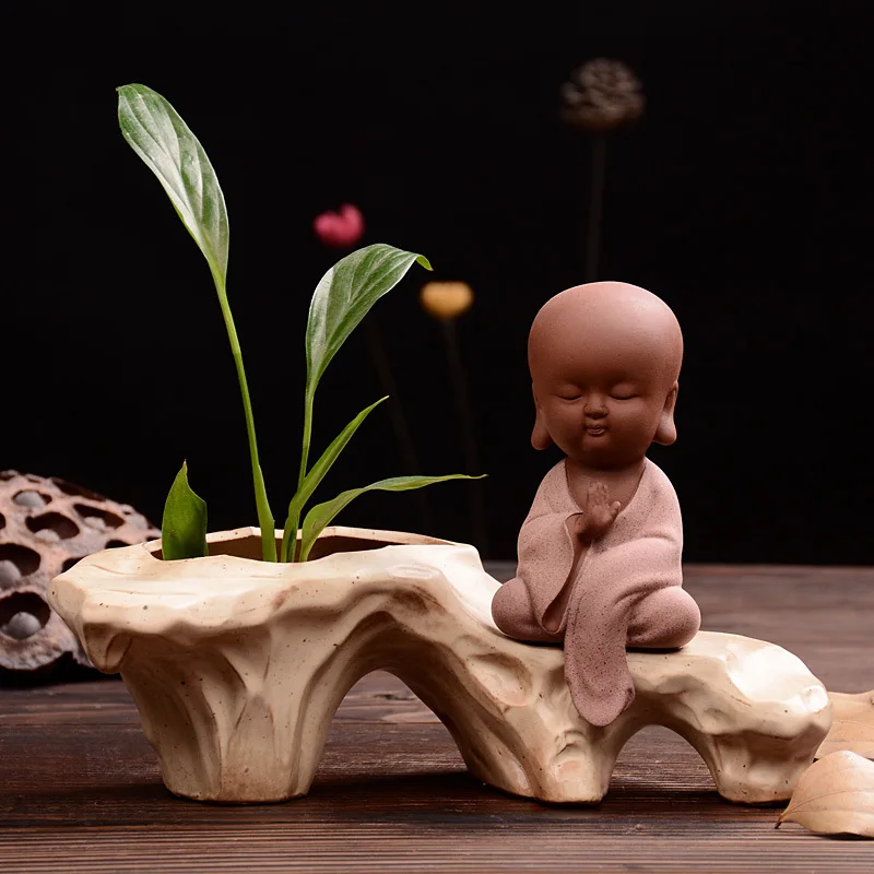 Incense Holder Zen Monk Mediterranean Ceramic Vase Household Adornment Desktop Furnishing Articles Grey Hydroponic Flowers