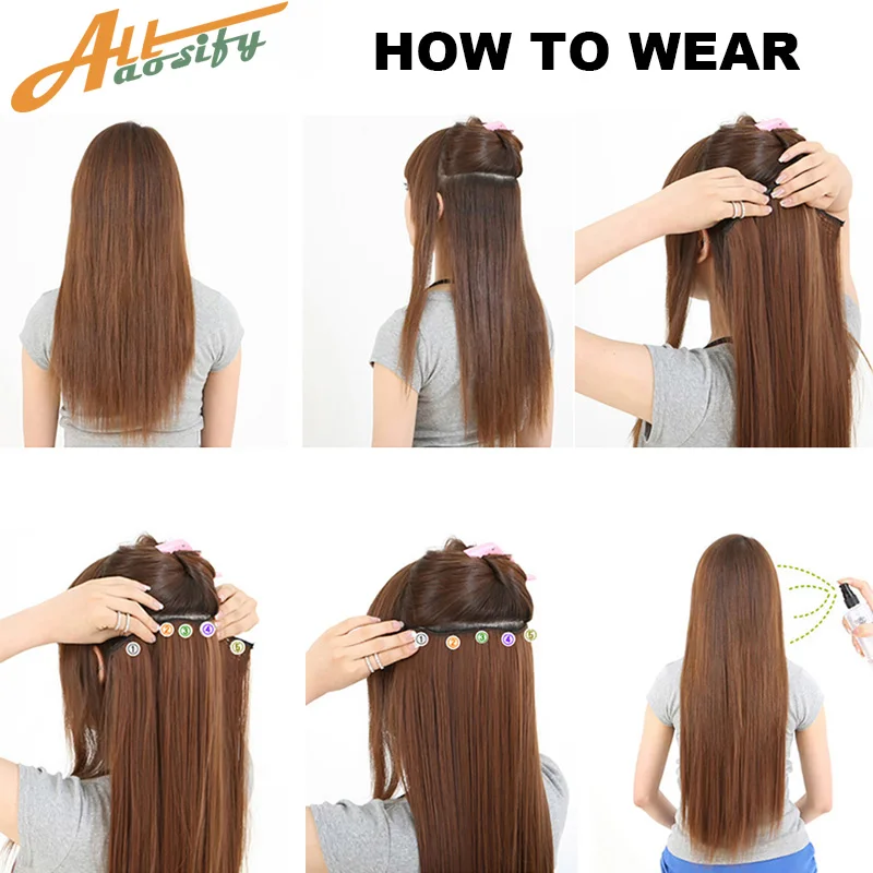 Allaosify 24 "накладные волосы с зажимом на 3/4 градусов черные коричневые блонд