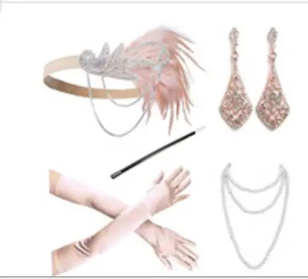 harlem knights dress Ecoparty 1920s Женские аксессуары 20s Хлопушка Костюм Gasty повязка на голову серьги ожерелье перчатки держатель для сигарет - Цвет: harlem knights dress