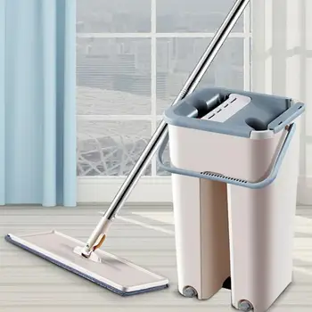 

Flat Squeeze Magic Automatic Mop And Bucket Avoid Hand Washing Microfiber Cleaning Cloth Kitchen Wooden Floor Lazy Fellow Mop