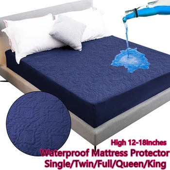 

Double Fabric Watertight Bed Mattress Cover Waterproof Quilted Embossed Mattress Protector Pad Fitted Sheet Separated Water Bed