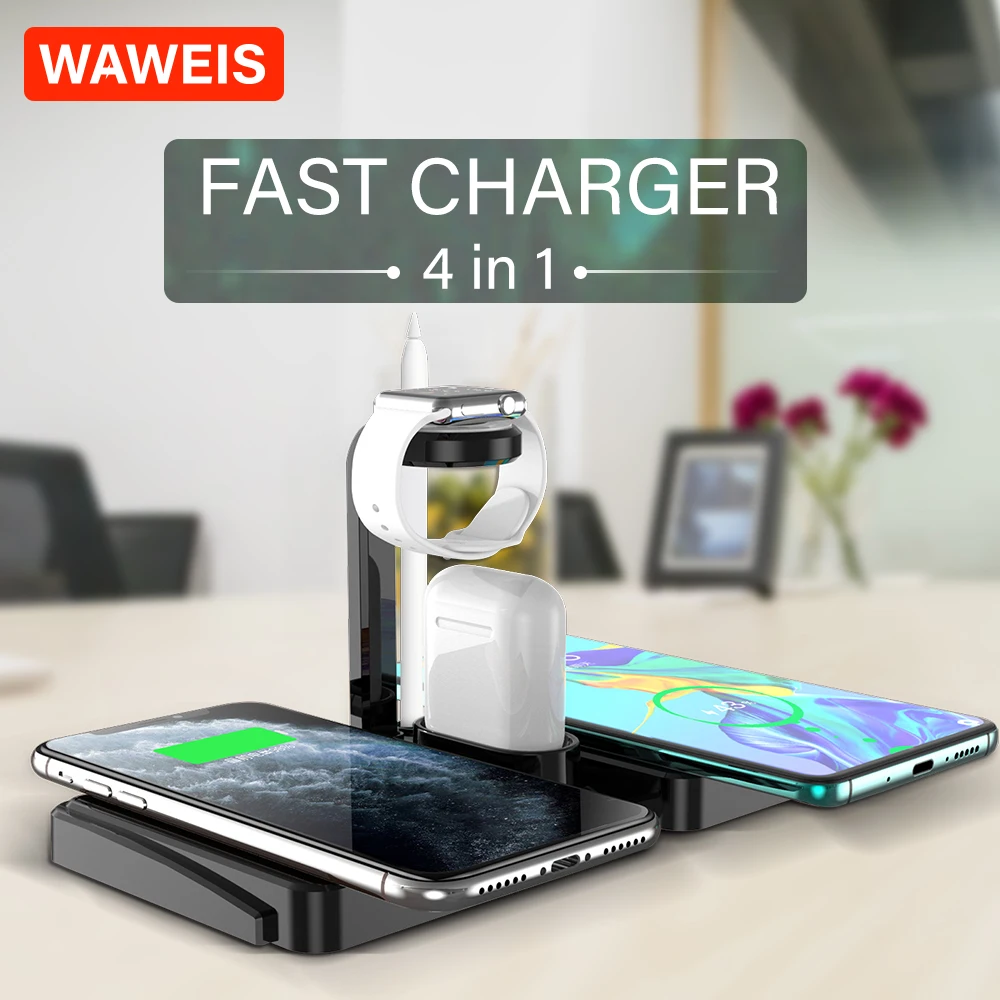 WAWEIS 4 в 1 Беспроводное быстрое зарядное устройство для iPhone Xiaomi iWatch Airpods