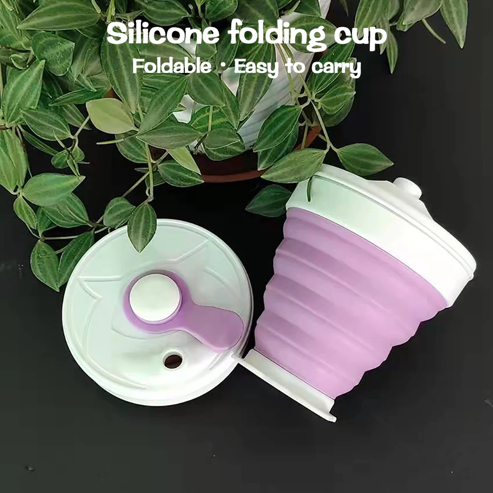 

Folding Cup 350ml Portable Silicone Telescopic Cup With Lid BPA-Free Food Grade Water Cup Travel Colored Outdoor Coffee Hand Cup