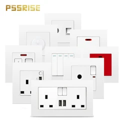 PSSRISE A08 Series UK Wall Switch Socket EU High Power Socket With USB PC Panel 86*86mm For Lamp TV Water Heater Air Conditioner