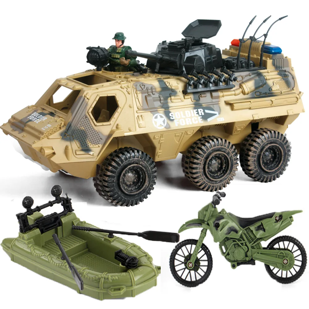 

Hot Selling Large Size Children Harness Motorboat Motorcycle Soldier Bullet Camera Toy Military Camouflage Sliding Armoured Car