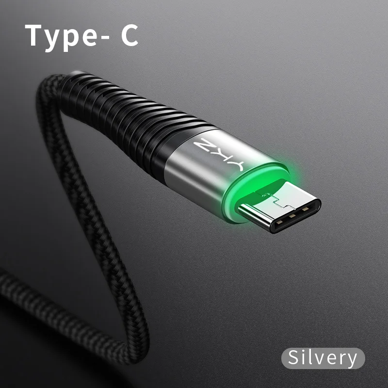 YKZ 3A светодиодный usb type C кабель передачи данных для быстрой зарядки телефона зарядное устройство шнур для samsung Galaxy S8 S9 Plus Xiaomi huawei USB C Line - Цвет: Silver