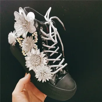 

JELLYFOND luxury silver women boots black sneaker flat platform ankle high top round toe lace-up shoes tenis masculino