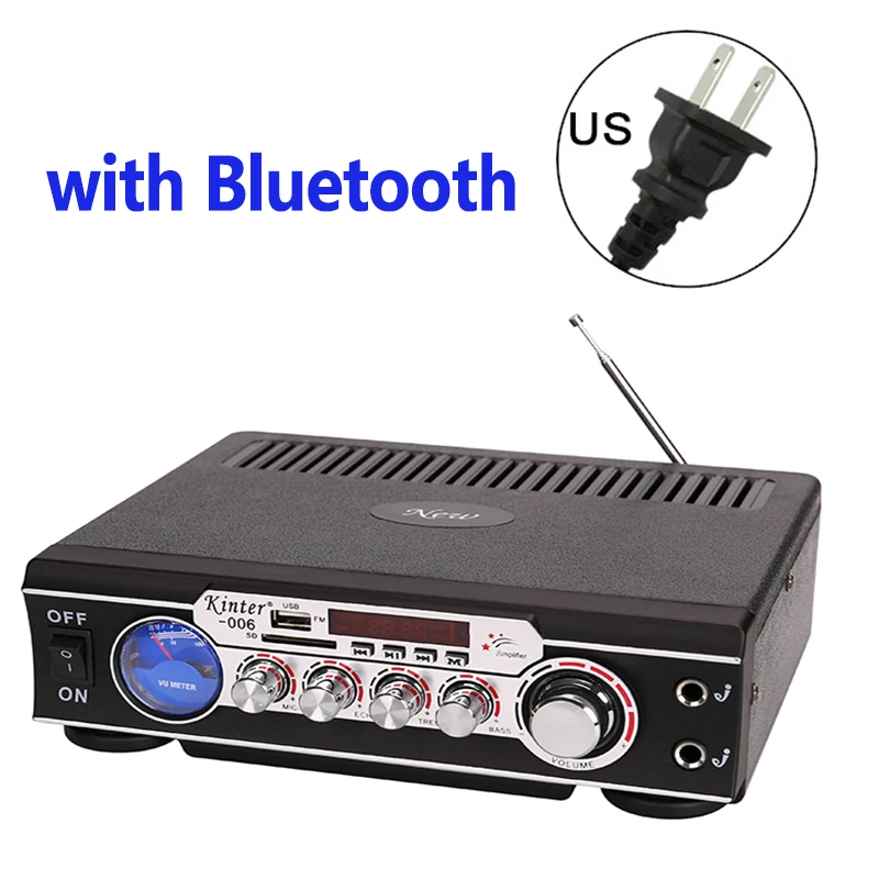BT with 220V EU Kinter-006 караоке усилитель аудио 2 канала домашний усилитель микрофона вход эхо бас ВЧ питание от сети переменного тока DC 12V поддержкой USB, SD карт памяти, fm-радио - Цвет: BT with 220V EU