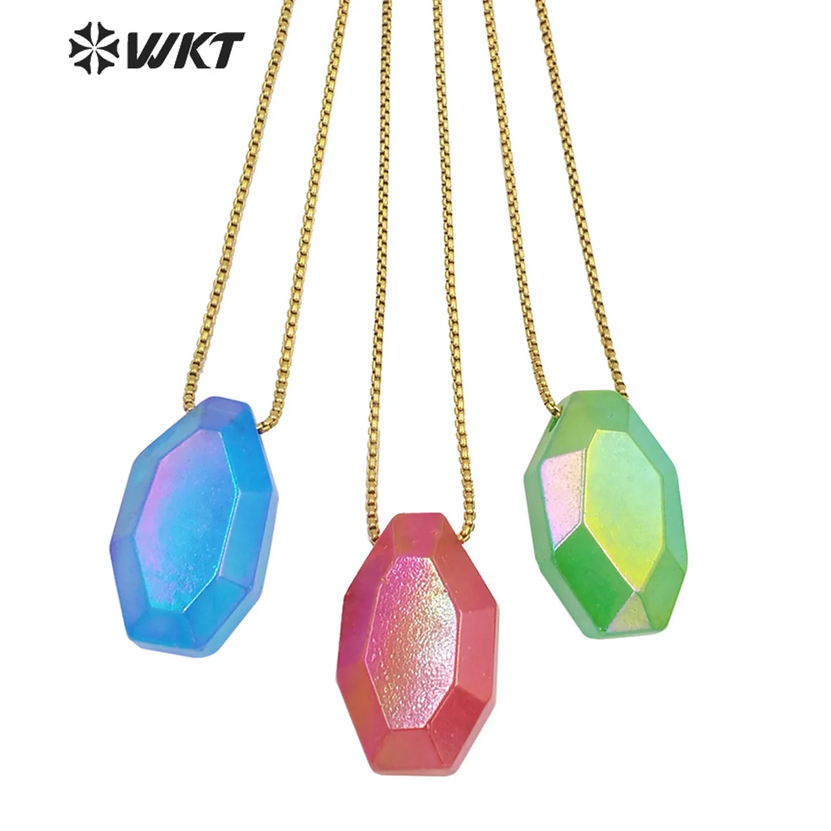 

WT-N1317 Super beautiful Crystal Hexagonal Square Shape Multifaceted Crystal Necklace Colour Crystal Pendant Necklace