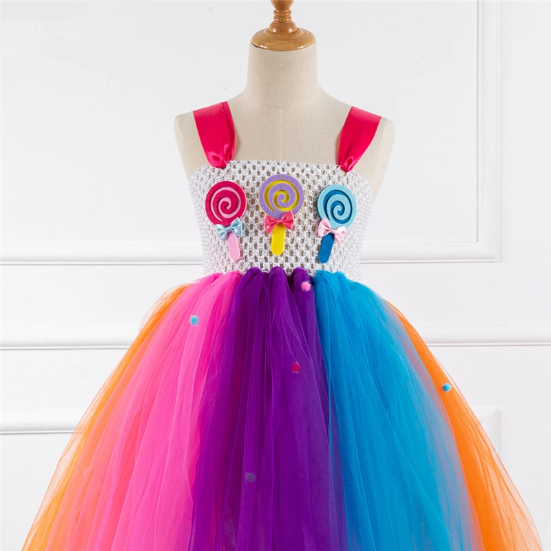 Cute Rainbow Candy Costume Cosplay For Girls Halloween Costume For Kids Carnival Party Suit Dress Up