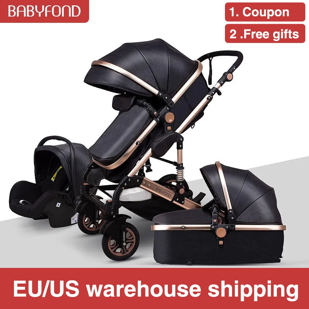 

Babyfond Luxury 3 in 1 Baby Stroller High landscape stroller Portable Gold Baby Pushchair with Baby Comfort for Newborn Carriage