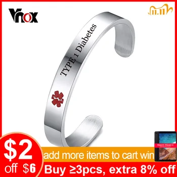 

Vnox Custom TYPE 1 Diabetes Disease Name Medical Alert ID Cuff Bracelet Bangle for Men Male Jewelry Free Engraving