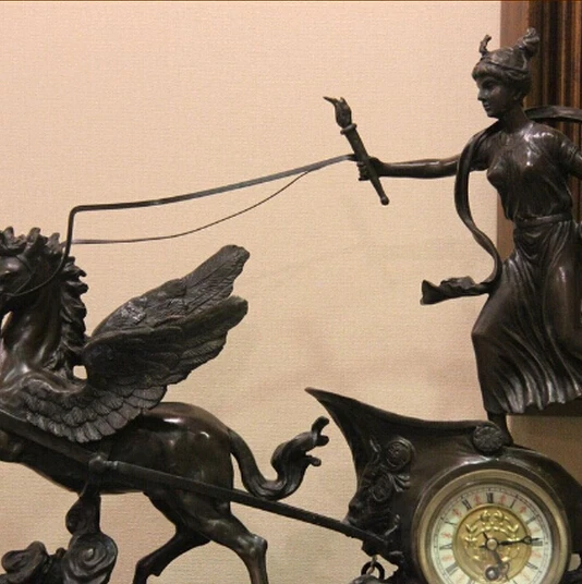 425+++ 2" Western Art Чистая Бронза Медь и мрамор Pegasus Horse механические часы