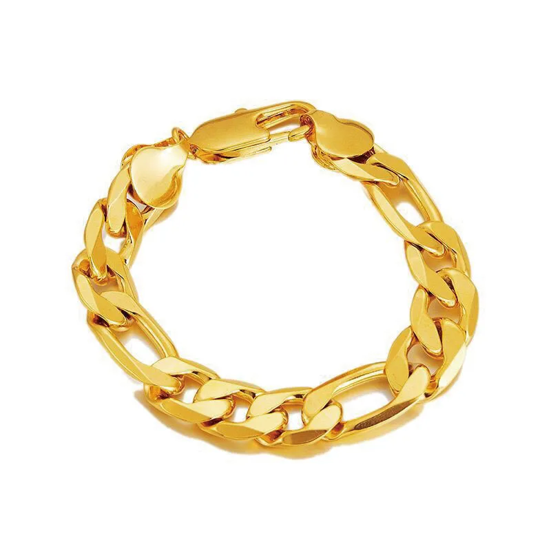 MxGxFam(19 см x 12 мм) тяжелый Figaro 3:1 браслет ювелирные изделия для мужчин 24 К чистого золота цвет аллергии бесплатно