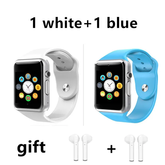 1 white and 1 blue Drop Shipping 2 PCS A1 WristWatch Bluetooth Smart Watch Pedometer With SIM Camera Smartwatch for Android PK DZ09 watches - Цвет: 1 white and 1 blue