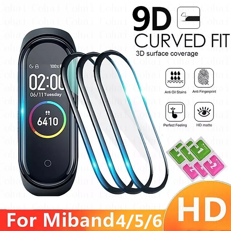 9D Protective Film for Xiaomi mi band 6 4 5 glass film Mi band5 Smart Watchband Soft Screen Protector Not Glass | Электроника