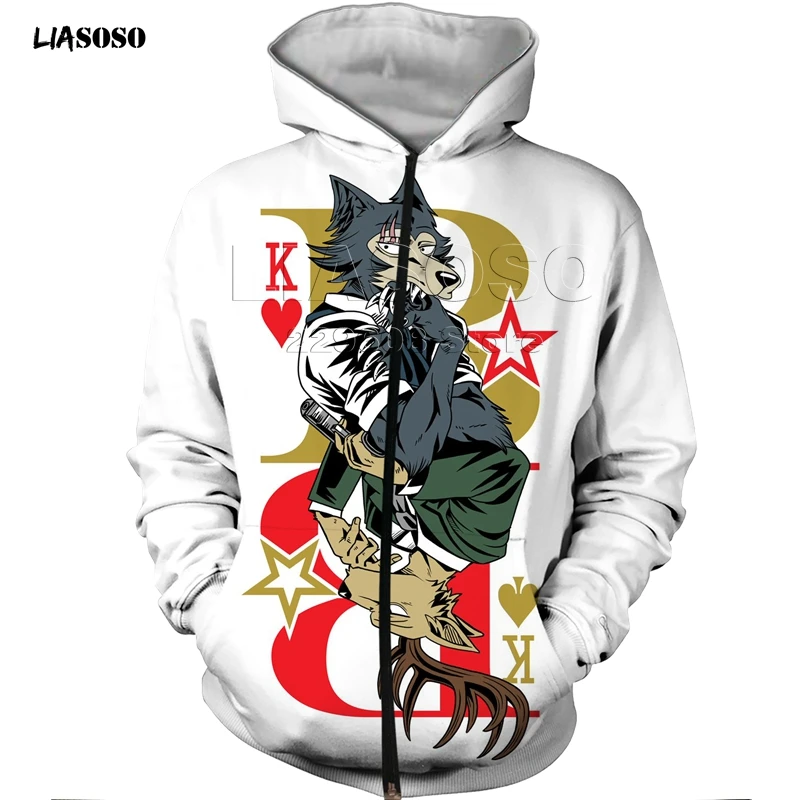 LIASOSO, новинка, Повседневный, 3D принт, для женщин, мужчин, BEASTARS, стильный, на молнии, худи, зима, на молнии, толстовка, хип-хоп, пуловер, BEASTARS, короткий рукав