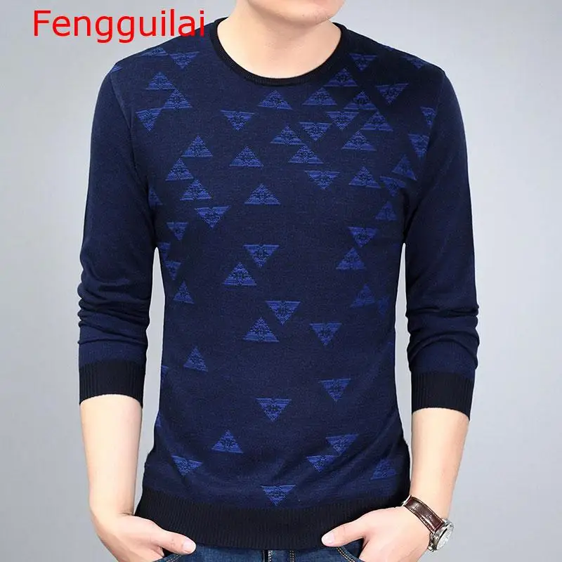 Fengguilai бренд тонкий Argyle свитер Мужская одежда Джерси платье роскошный пуловер и свитеры для мужчин Мужская Осенняя мода - Цвет: Blue