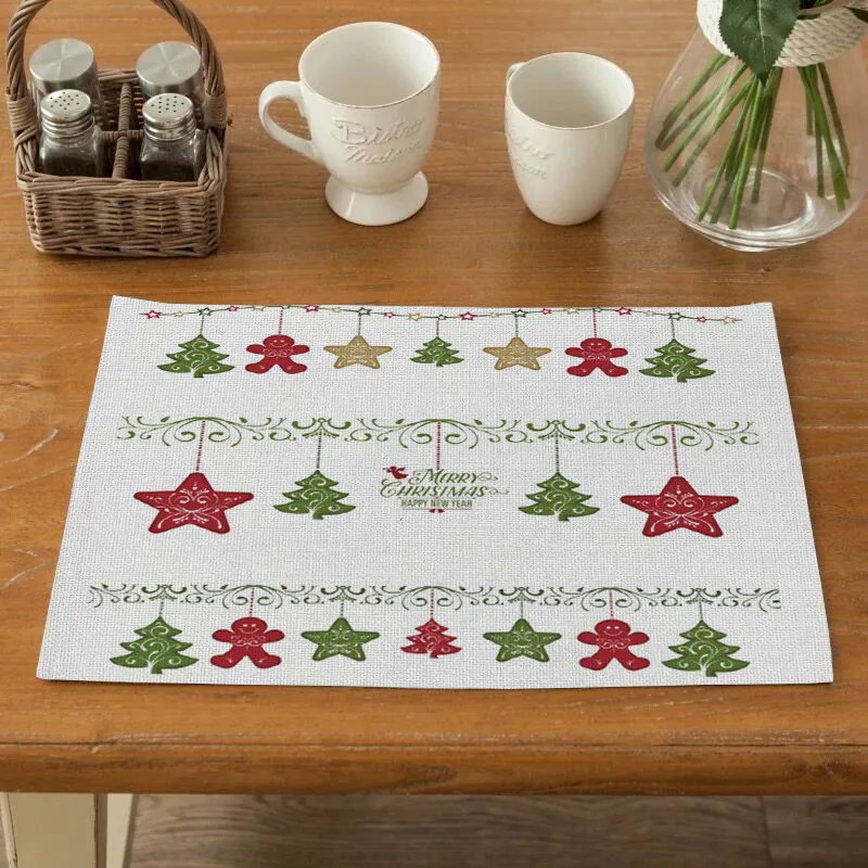 

TTLIFE Christmas Placemat Santa Claus Pattern Drink Coasters Place Mats for Dining Table Kitchen Accessories Decoration