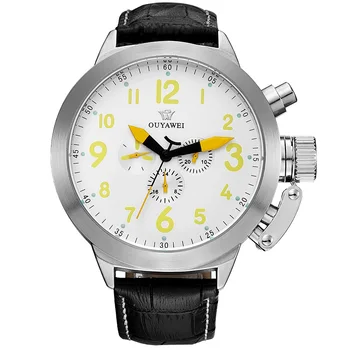 

NEW Silver Case Fashion Orologio Uomo Automatic Mechanical Men's Watch leather Band Casual Analog Wristwatches OYW-1342