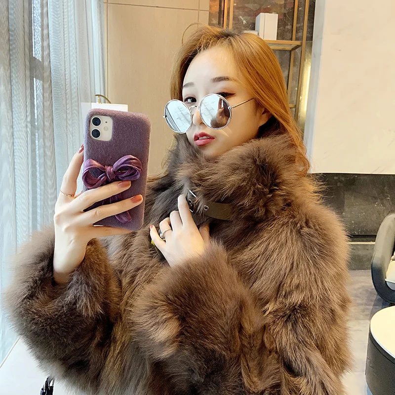 

2021 New Winter Faux Fox Fur Coat Ladies Mid-length Fur Jacket Fashion Young People Locomotive Fox Fur Coat Parka Bomber Outwear