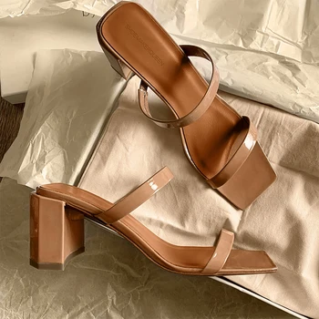 

Square Head with Sandals Women 's Summer High Thin Heels Chunky Heel Cover Heel Peep Toe Gladiator Shoes After Open