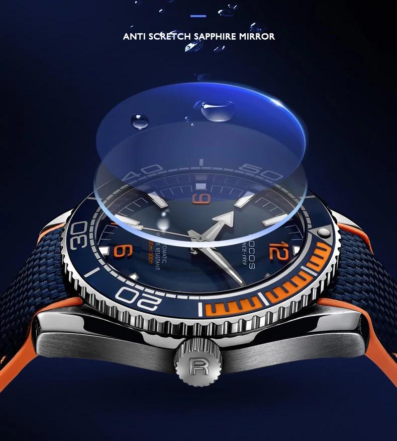 Мужские наручные часы для дайвинга, мужские спортивные часы Rocos Мужские Роскошные водонепроницаемые светящиеся автоматические механические наручные часы relogio masculino
