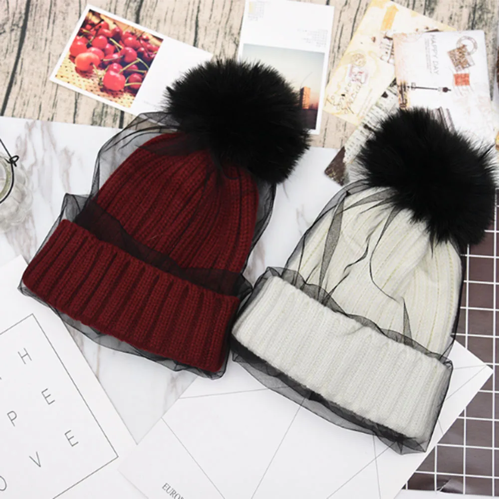 Зимняя вязаная женская шапка Skullies s с шариком и черепом, универсальная теплая шерстяная шапка для взрослых, вязаная женская шапка с помпонами Skullies