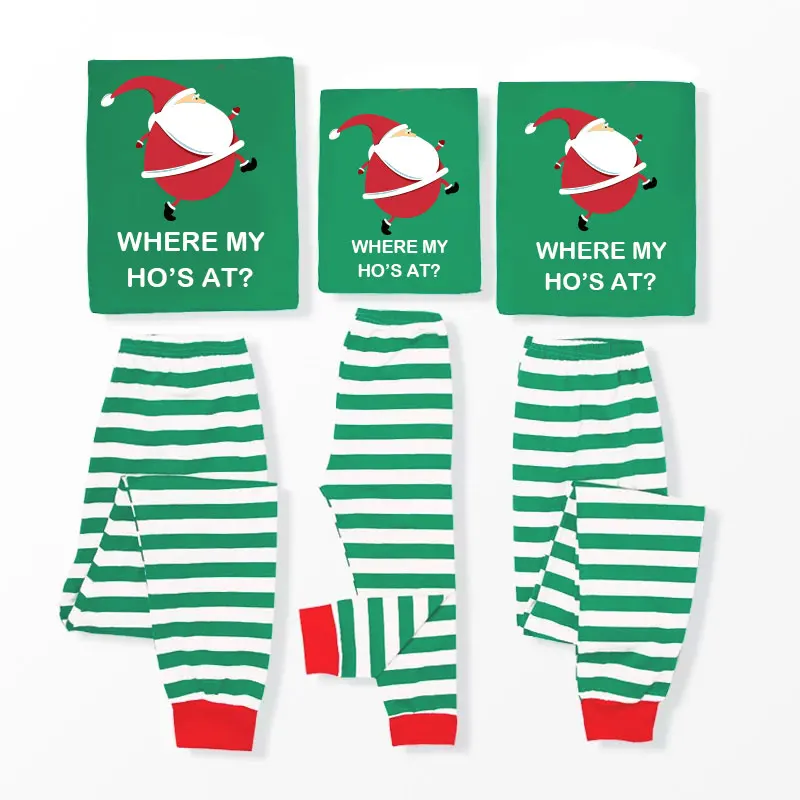 

Where My Ho's At Funny Striped Family Christmas Pajamas Elastic Waist Winter Cotton