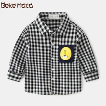 Рубашки для мальчиков с длинными рукавами и рисунком льва, детская одежда для мальчиков клетчатые Детские рубашки из хлопка с отложным воротником на осень, одежда для детей от 2 до 6 лет