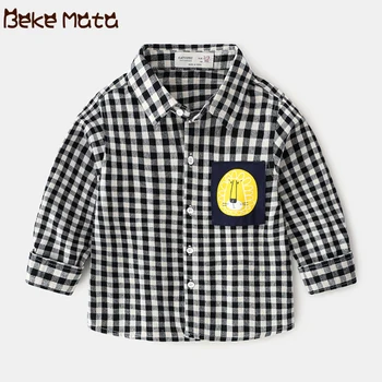 

Shirts For Boys Long Sleeve Cartoon Lion Kids Boy Clothes Plaid Turn-Down Collar 2019 Autumn Cotton Children Shirts Clothing 2-6