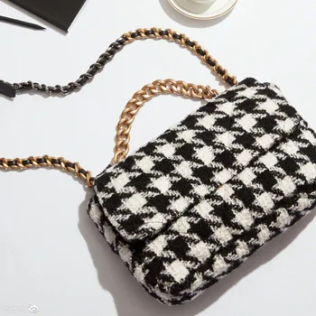 

Hounds Tooth Tweed Chain Bags Fashion Women's Single Shoulder Messenger Small Square Bags Simple and Comfortable Bags Luxury Bag