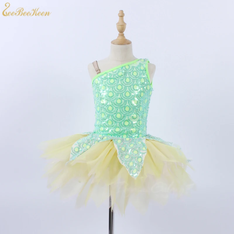 

Women Green Sequins Stage Performance Costume Ballerina Dancer Professional Ballet dress Girls Dance Dress Ballet Tutu Dress