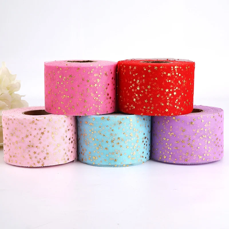 

6cm*45m Gold Star Tulle Roll Spool Fabric DIY Baby Girls Birthday Tutu Skirt Party DIY Craft Romantic Wedding Table Decoration