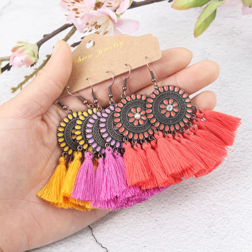 Bright tassel earrings shop