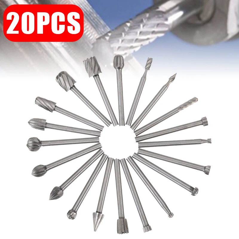 

20pcs Tungsten Carbide Rotary Burr Set Metal Carving Drilling Polishing Bits with 3mm Shank Rotary Files for Die Grinder