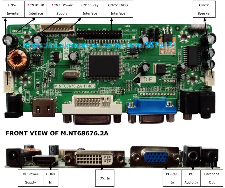 HDMI+DVI+VGA Controller Board Driver kit for LCD Panel B116XW03 V.2