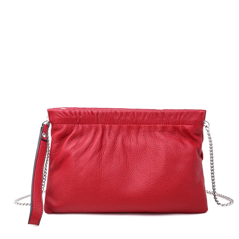 

Ougger Women's Clutches Large Business Messenger Bags Red Genuine Leather Large Capacity Formal Korean Style Chain Wedding Bag