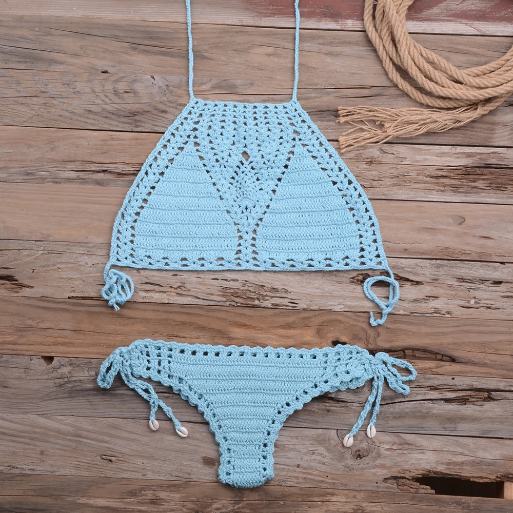 Women Sexy Micro Bikini Set G Thong String Lattice Hollow Bikinis Top Crochet Beach Swimwear Bathing Beachwear Set