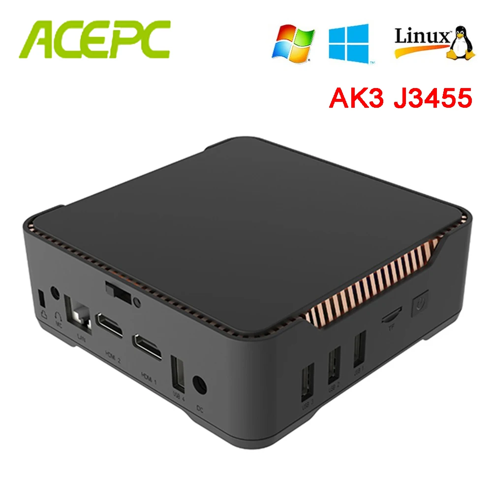 AK3V Мини ПК Win10 Intel Apollo Lake Celeron J3455 6 ГБ 64 Гб 2 4/5 двойной WIFI 1000 м LAN BT HDMI VGA HD WIN 10 LINUX