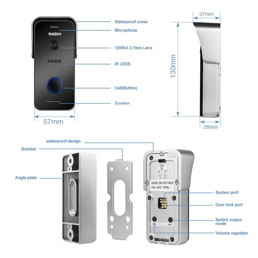 TMEZON 10 Inch Wireless Wifi Smart IP Video Doorbell Intercom System ,1xTouch Screen Monitor with 1x720P Wired Door Phone Camera