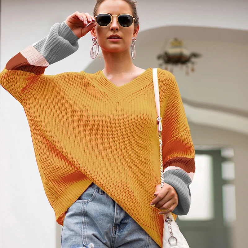 BEFORW 2019 Осень трикотажные пуловеры, свитер женский v-образный вырез длинный рукав свободные свитера Топы зимние повседневные женские