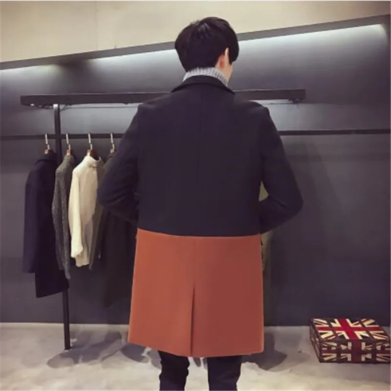 Лоскутное шерстяное пальто, Тренч средней длины, Мужское пальто Chaqueta Invierno Hombre, контрастный Тренч, Дизайнерская верхняя одежда, вечерние, Клубные
