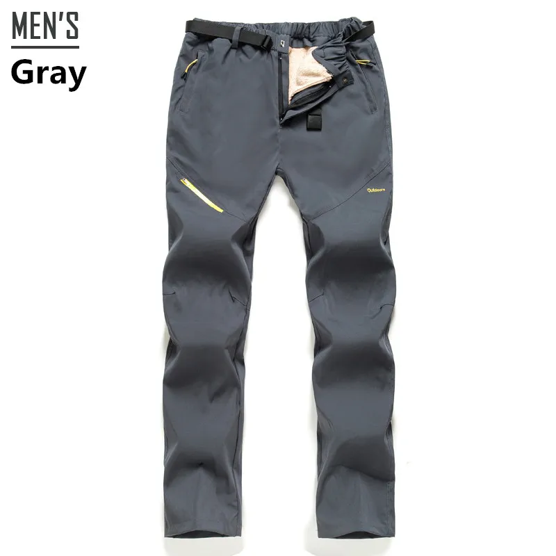 Мужские wo мужские лыжные штаны плюс бархатные утепленные съемные внутренние слои теплые ветрозащитные водонепроницаемые походные брюки для сноуборда - Цвет: men gray