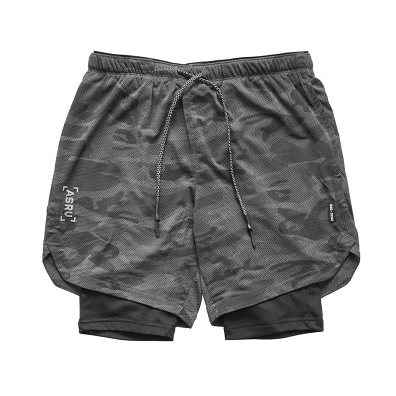 Новое поступление, летние двухслойные Мужские дышащие быстросохнущие шорты для фитнеса и бодибилдинга, мужские повседневные шорты для бега - Цвет: NEW Dark gray Camo