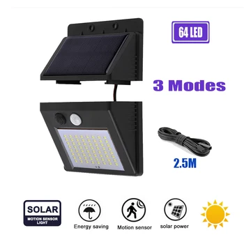 

64/30 LED New Solar Powered Light Outdoor Waterproof Garden 3 Mode LED Solar Lamps Pir Motion Sensor Security Wall Lamps optiona