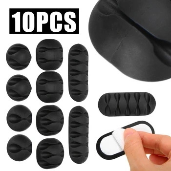 

10pcs/pack Adhesive Cable Clip Desk Wire Tidy Organiser Management Clamps USB Charger Holder Fixer