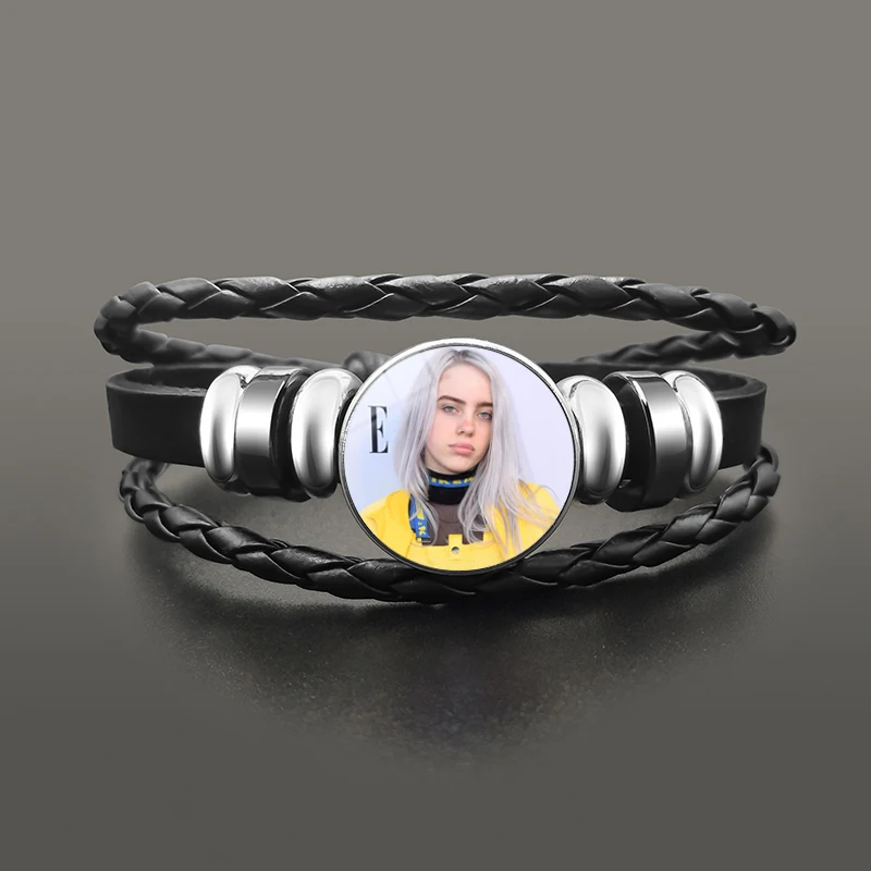 Винтажный Браслет Billie Eilish Забавный 3D принт купол стекло Harajuku черный Панк Многослойный кожаный браслет для мужчин и женщин