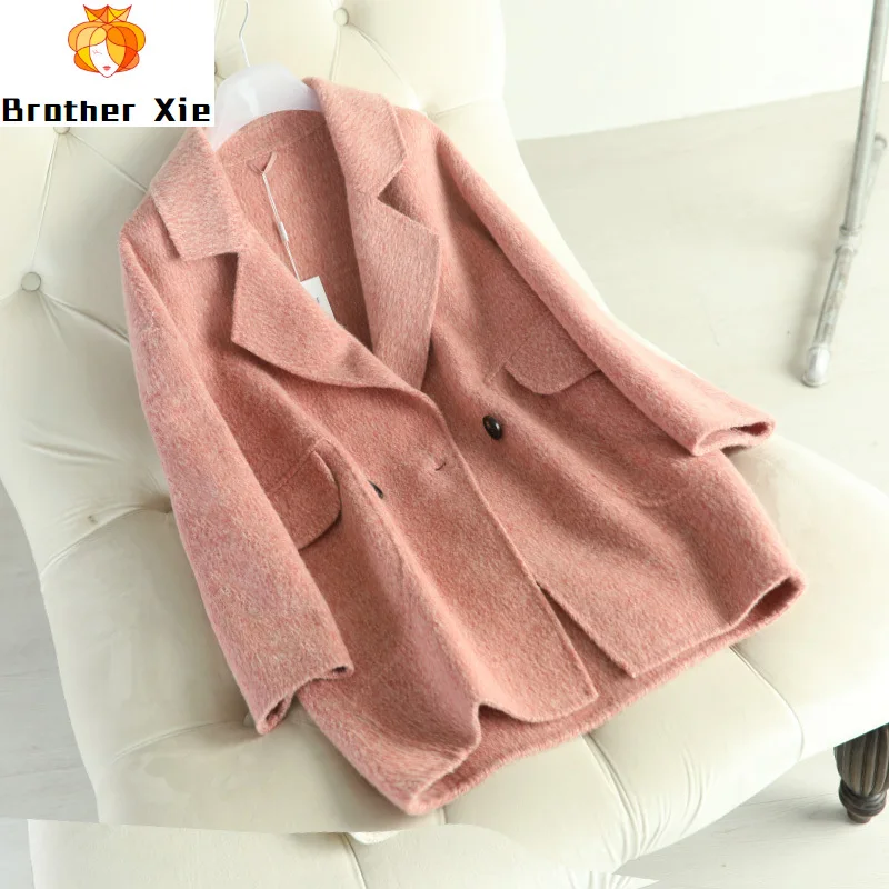 

2020 winter new double-sided cashmere coat whom cocoon type water wave 100% wool woolen cloth plus size coat show