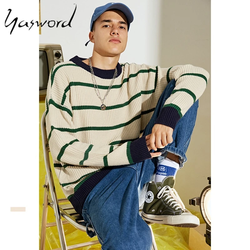 Yasword Men Sweater Casual Knitting Round Neck Wool Striped Loose Warm Man Knitted Sweatercoat Male High Neck Tops Pullover Yasword Men Sweater Casual Knitting Round Neck Wool Striped Loose Warm Man Knitted Sweatercoat Male High Neck Tops Pullover